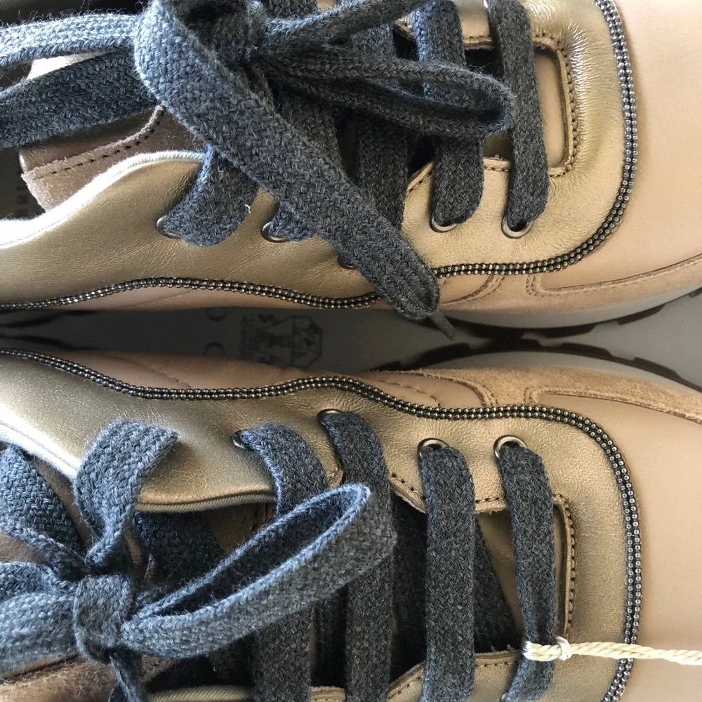 Brunello Cucinelli NWT leather and suede sneaker with cashmere laces - Picture 4 of 9